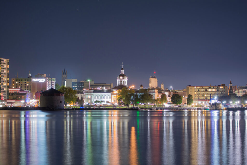 City of Kingston Ontario waterfront skyline at night